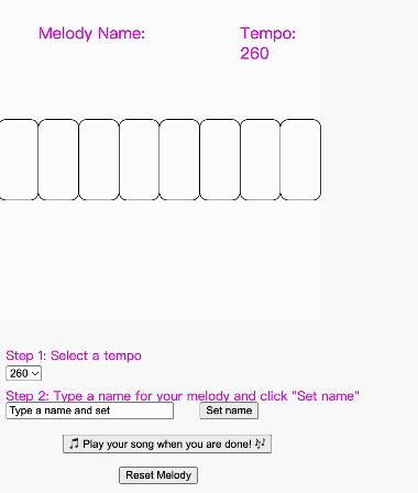 Found an intreseting melody coding from P5.JS https://p5js.org/tutorials/simple-melody-app/. <br> Here is the link, it might required some time to load:https://editor.p5js.org/talia-xu0017/full/COjDCz0fL