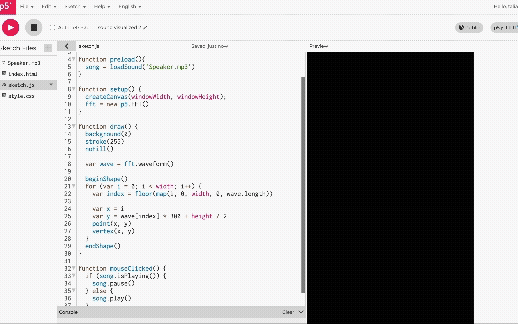 Audio visualized 2, I add beginShape() and  endShape(). Adding vertex(x, y) for the var and adding noFill() for the storke. Here is the link: https://editor.p5js.org/talia-xu0017/full/Ad9d4Iaq5