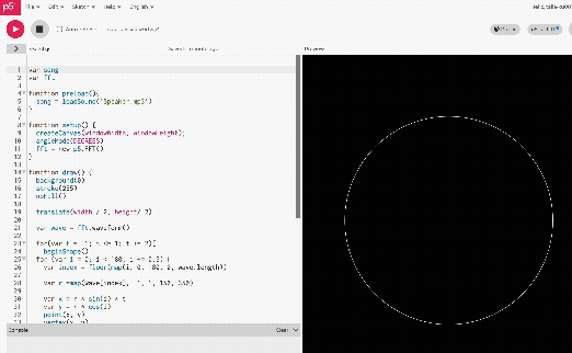 Audio visualized 3, making it into a cicle. Here is the link, it might required some time to load:https://editor.p5js.org/talia-xu0017/full/wupskxL6Q