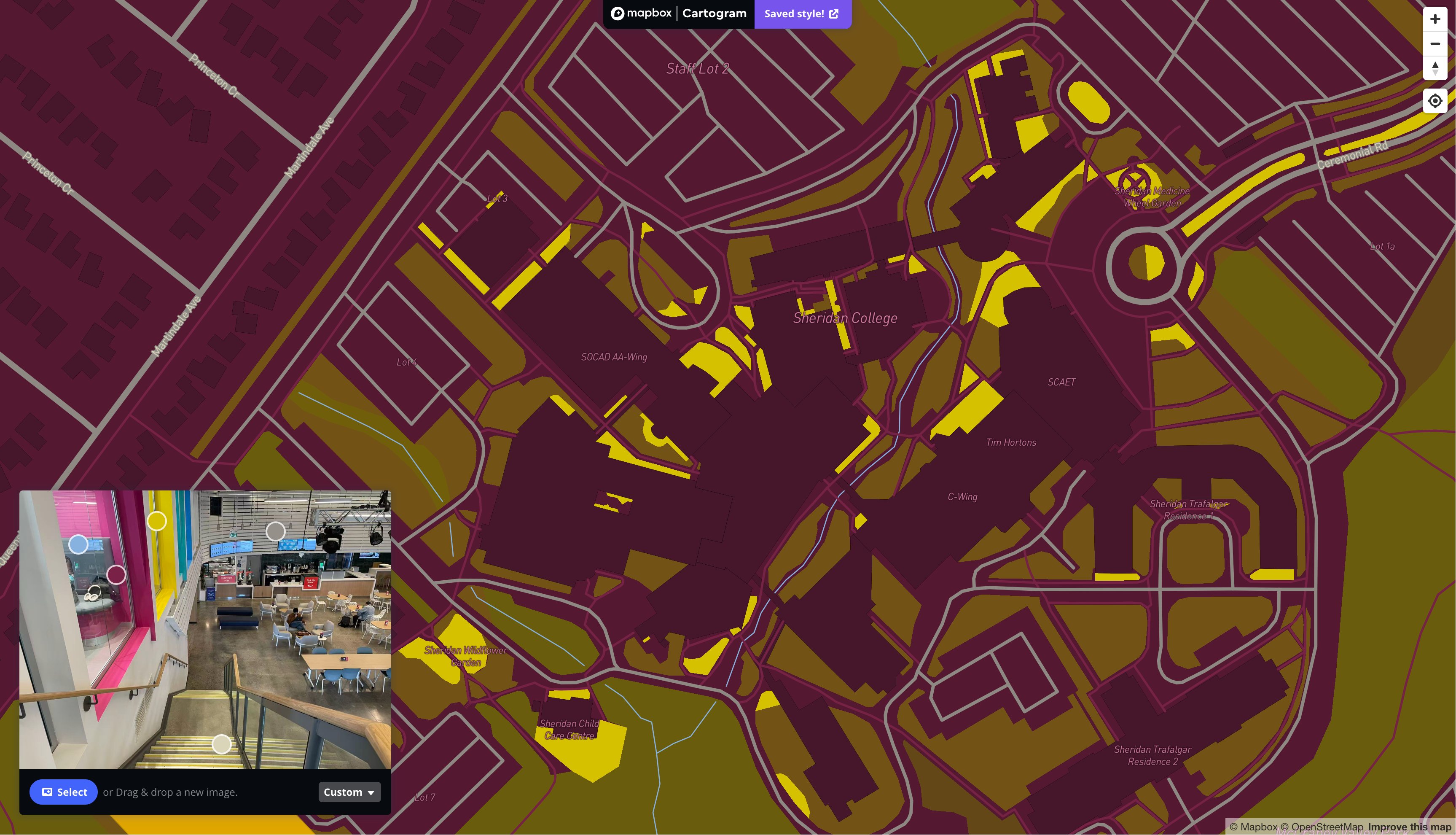 This is a map I styling with the image of an interior place that is located in SSU in Sheridan in Mapbox
